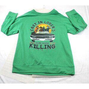 Horror Halloween Themed Freddy Jason "Get In Loser" Green Long Sleeve Sweatshirt